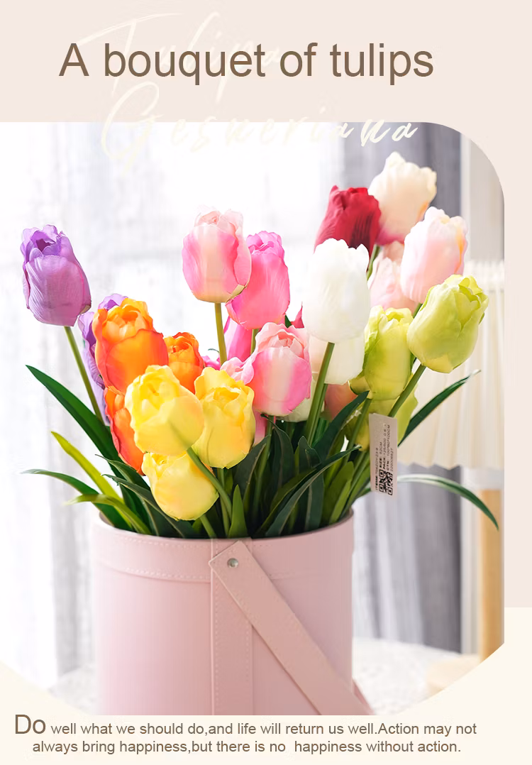 Delicate Color 3-Head Real Touch Tulips Artificial Flowers Bendable Stem Tulip Flowers DIY Event Centerpiece Home Decor
