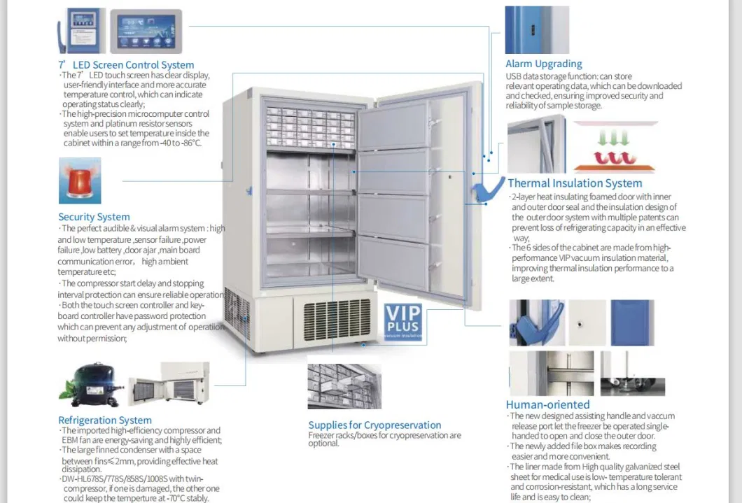 Pharmacy Ultra Low Temperature Laboratory Cryogenic Freezer Refrigerator