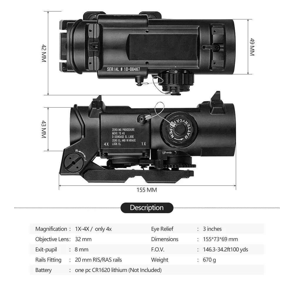 Specter Dr Scope 1X-4X Fixed Dual Purpose Illuminated Red DOT Sight for Hunting