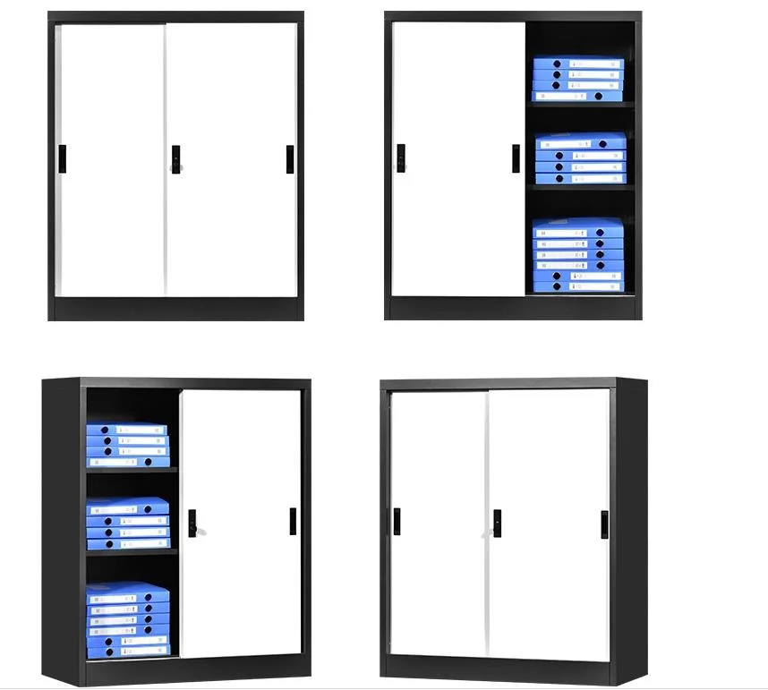 Office Lockable 2 Sliding Doors Bookcase Filing Cabinet