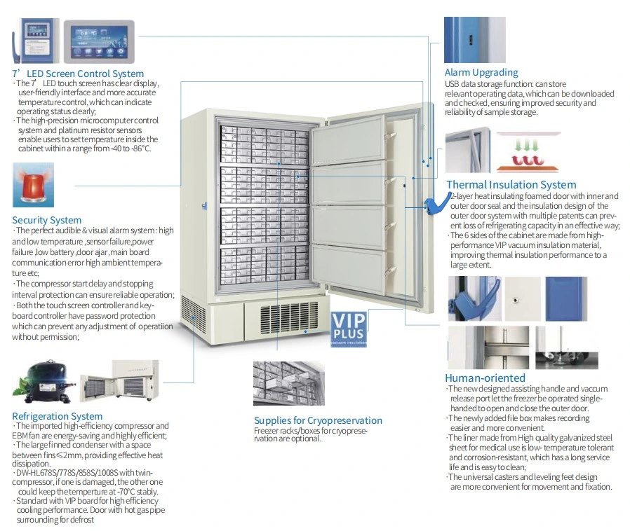 1008L -86 Degreee Big Ultra Low Freezer Refrigerator Equipment