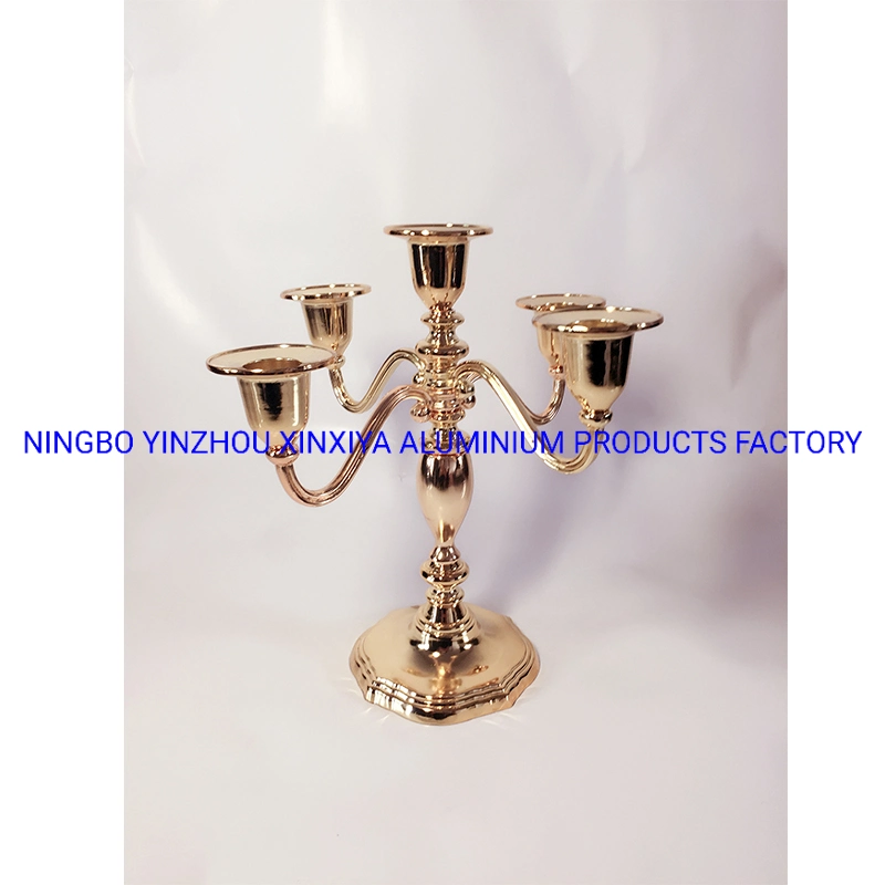 Metal Aluminum Zinc 5 Arms Royal Candle Holder Candelabra Gold Color