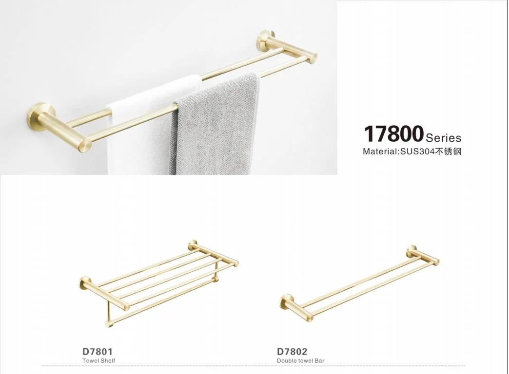 OEM Factory Wall Mounted Bathroom Towel Rack Zinc Alloy Base Stainless Steel Bar PVD Gold