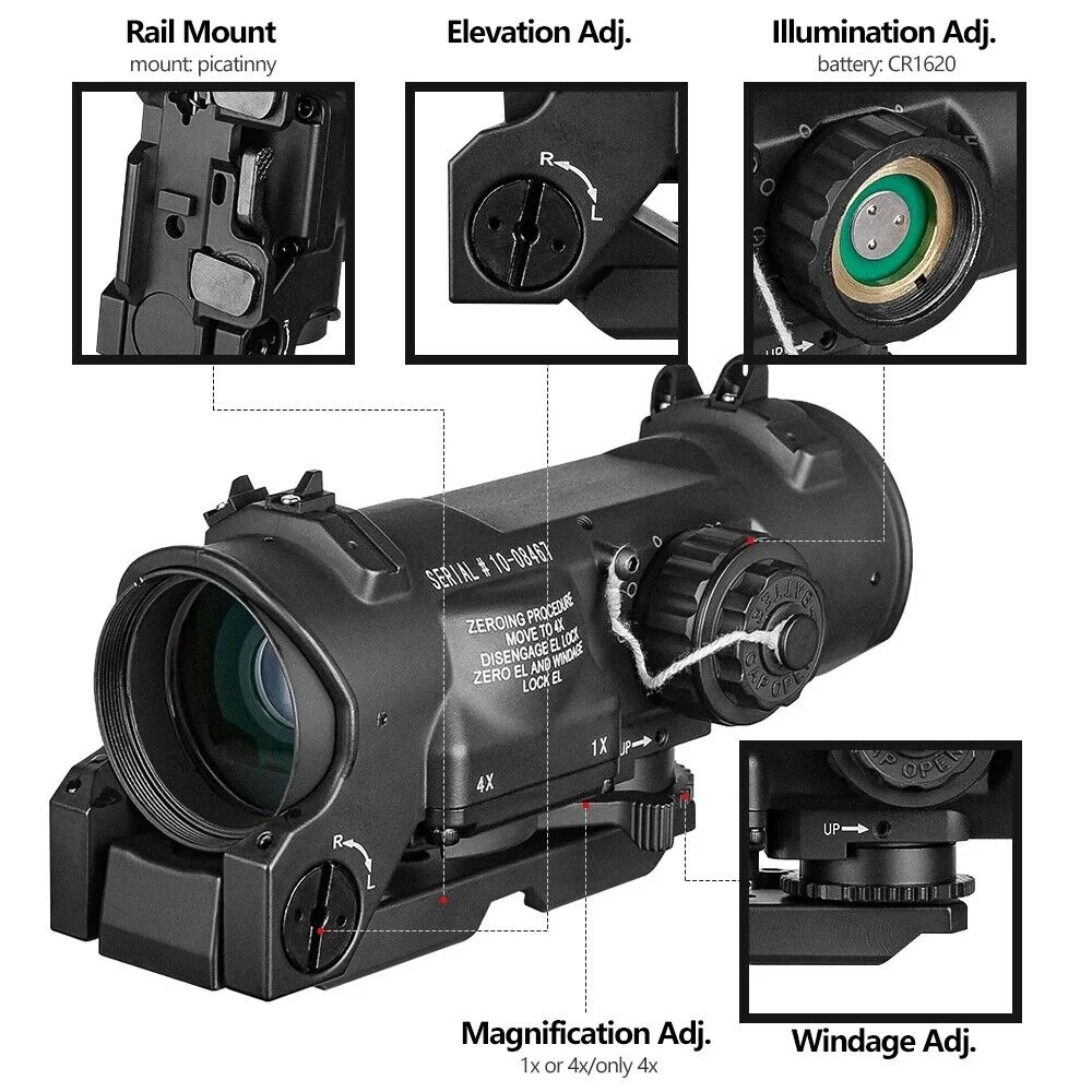 Specter Dr Scope 1X-4X Fixed Dual Purpose Illuminated Red DOT Sight for Hunting