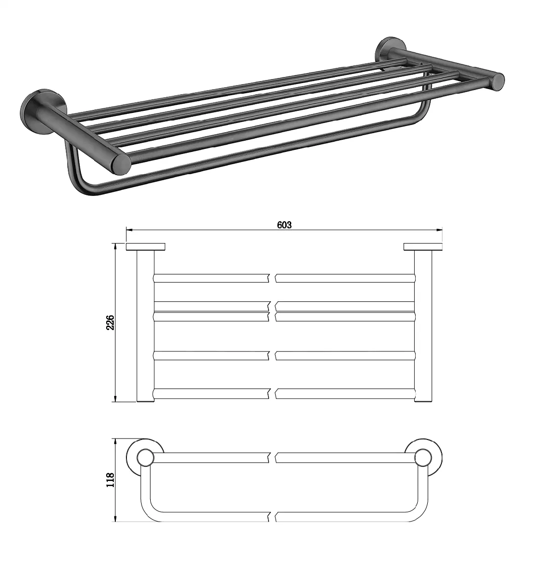 Gun Grey Brushed Stainless Steel Bathroom Towel Rack