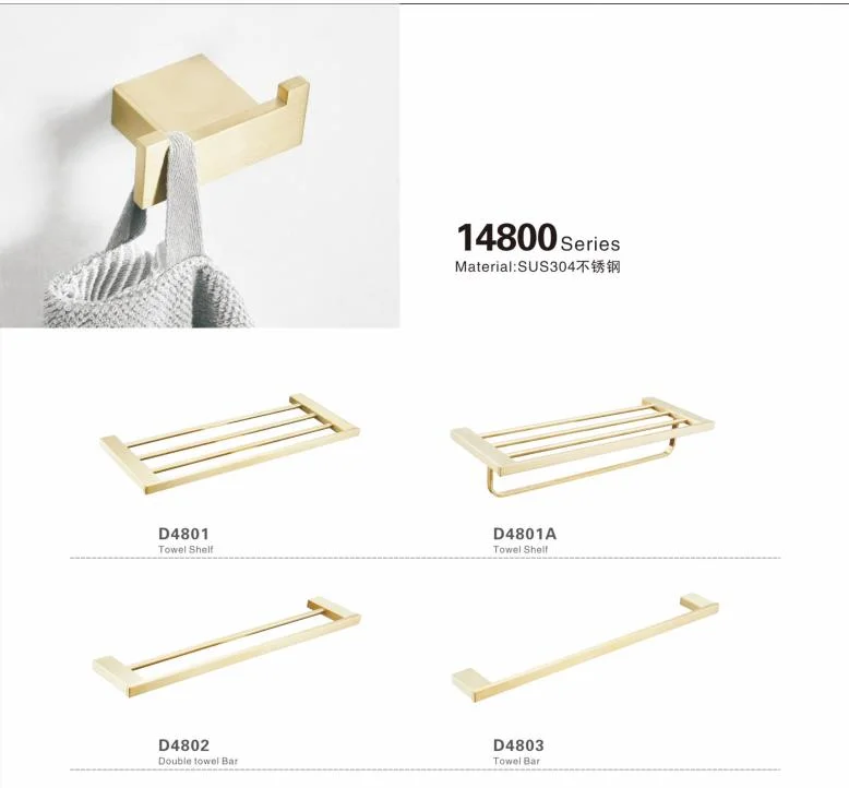 OEM Factory Wall Mounted Bathroom Towel Rack Zinc Alloy Base Stainless Steel Bar PVD Gold