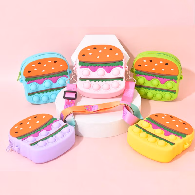 Hamburger Messenger Bag Cartoon Silicone Finger Press Storage Bag