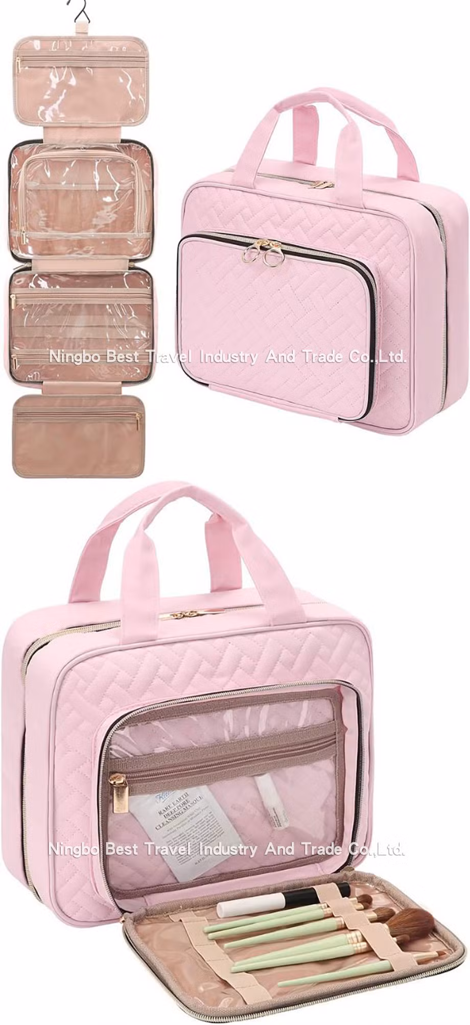 Foldable Suspension Type Cosmetic Bag PU Storage Bag Travel Toiletry Bag