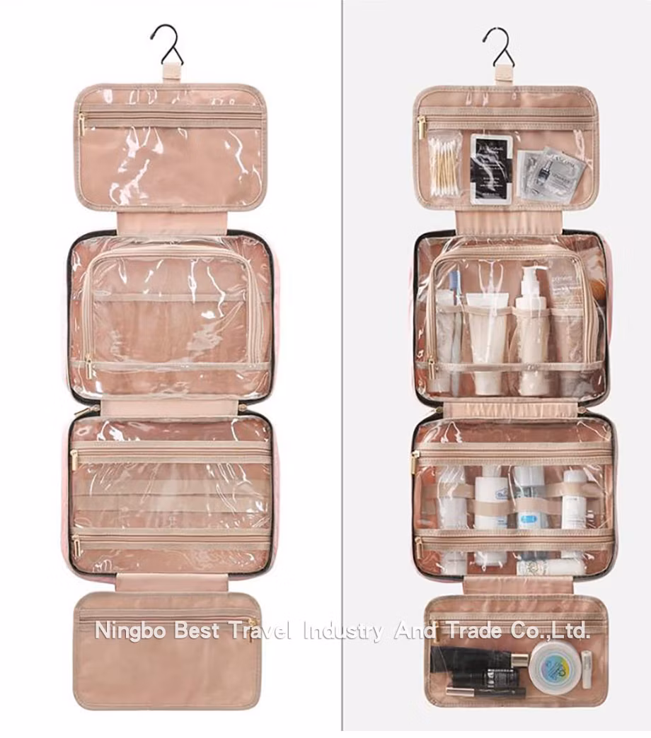 Foldable Suspension Type Cosmetic Bag PU Storage Bag Travel Toiletry Bag