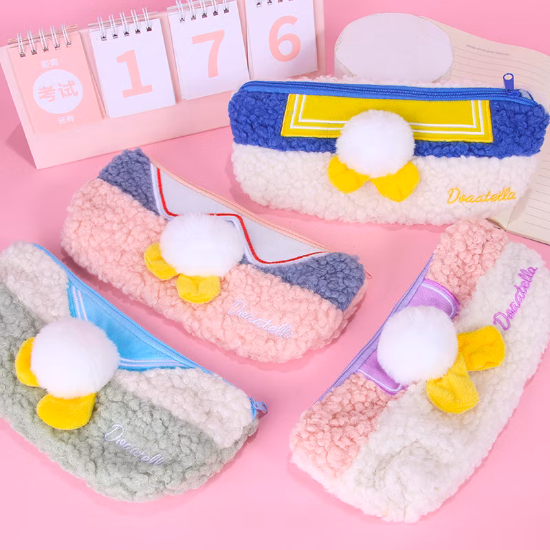 Large Capacity Travel Stationery Pen Storage Bag Student Cute Plush Pencil Pouch