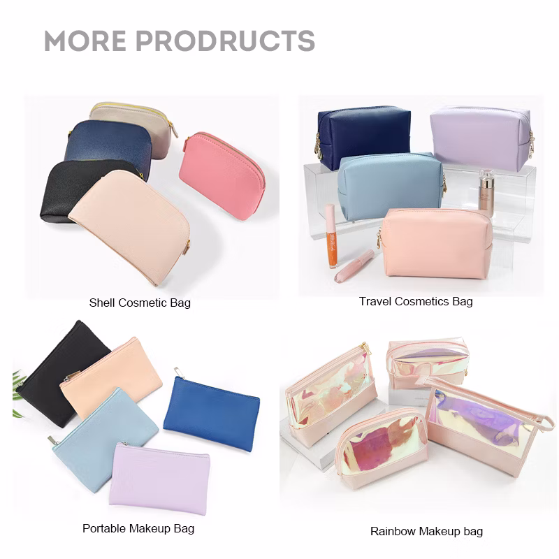 Factory Custom Logo Women PVC Makeup Cosmetic Pouch Travel Promotional Leather PU Cosmetic Bag