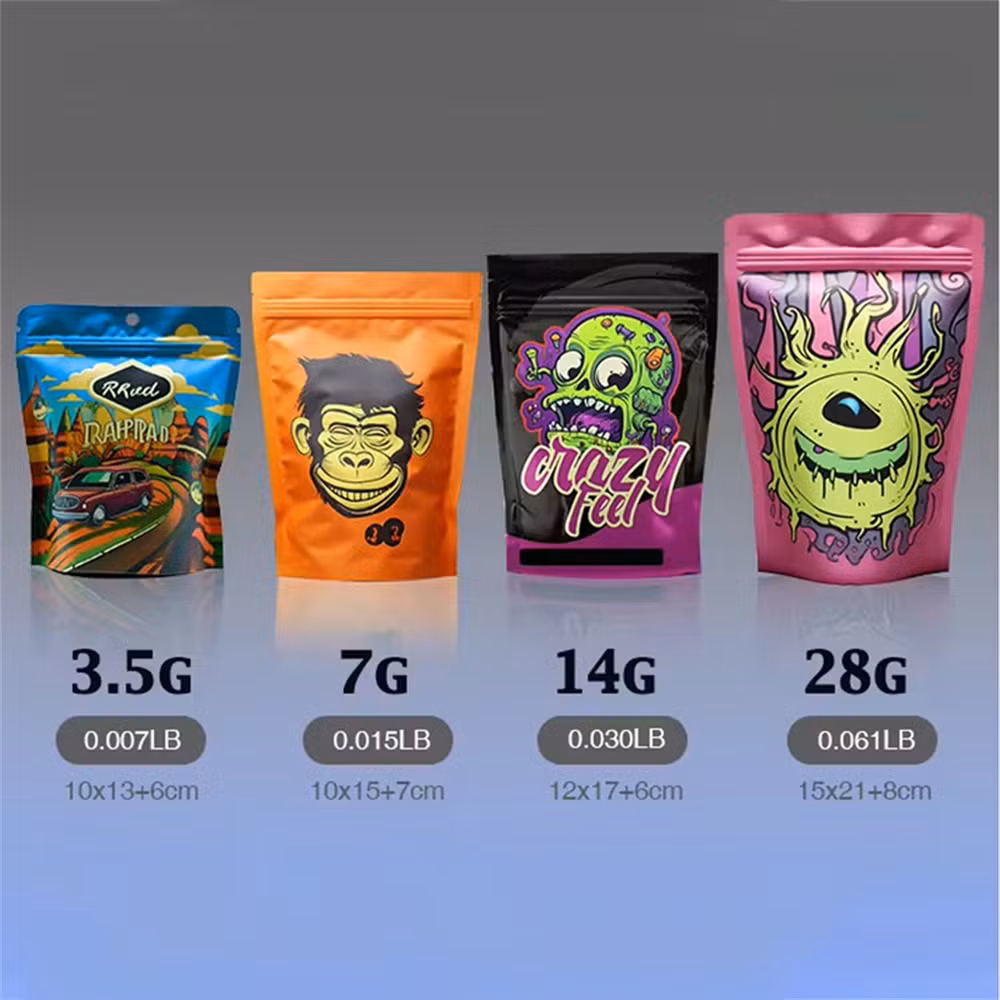 Custom Customized Customizable Design Shape Printed Seal Foil Smell Proof 3.5g 7g 14G 28g Gram Candy Mylar Bag for Cartridge Pen Disposable Food Storage