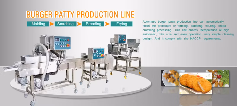 Big Capacity Fish Cutlet Starching Machine Hamburger Patty Machine Chicken Nugget Line