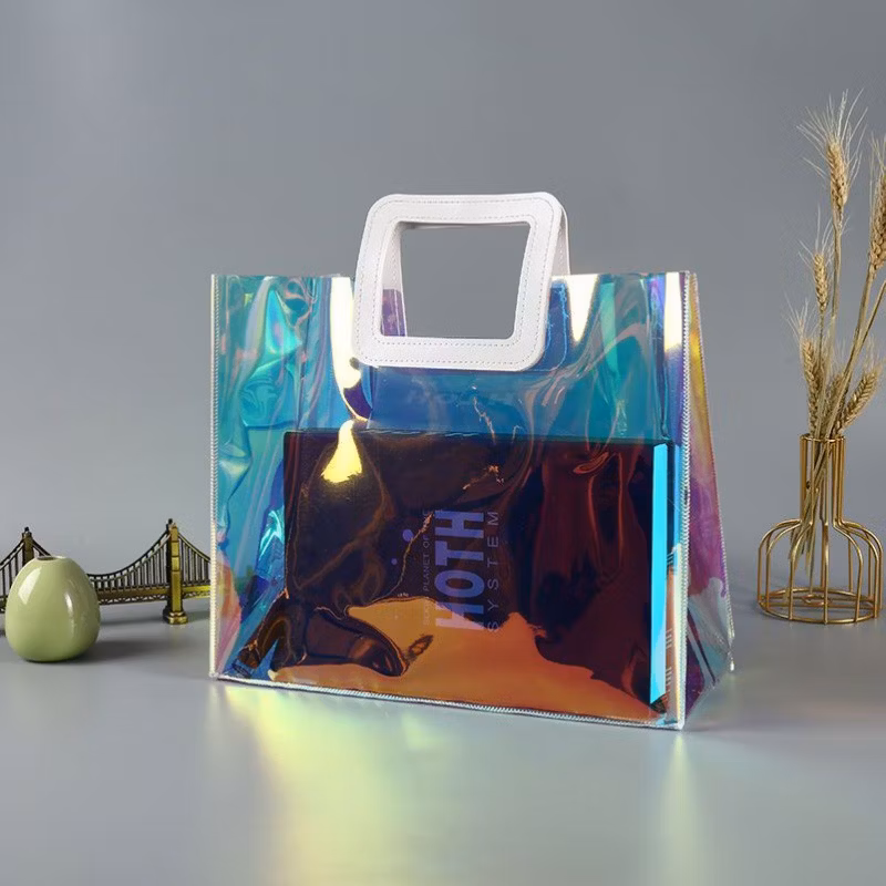 Custom Logo Wholesale Waterproof PVC Clear Plastic Tote Bag Clear PVC Shopping Bag with Die Cut Handle