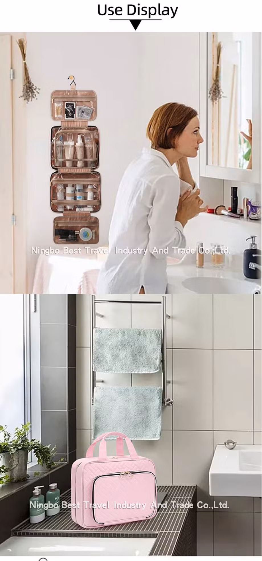 Foldable Suspension Type Cosmetic Bag PU Storage Bag Travel Toiletry Bag