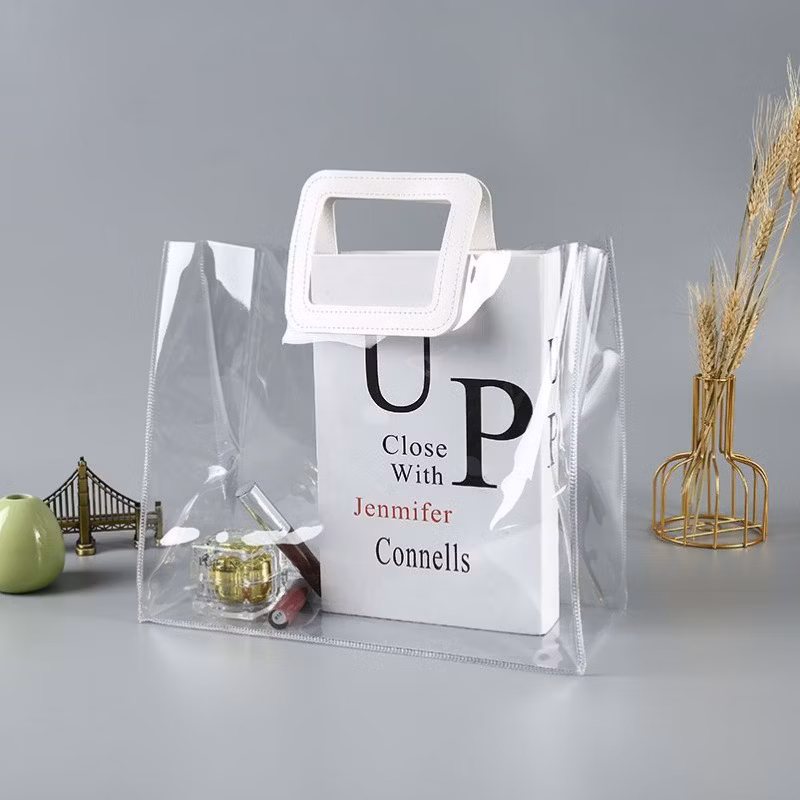 Custom Logo Wholesale Waterproof PVC Clear Plastic Tote Bag Clear PVC Shopping Bag with Die Cut Handle