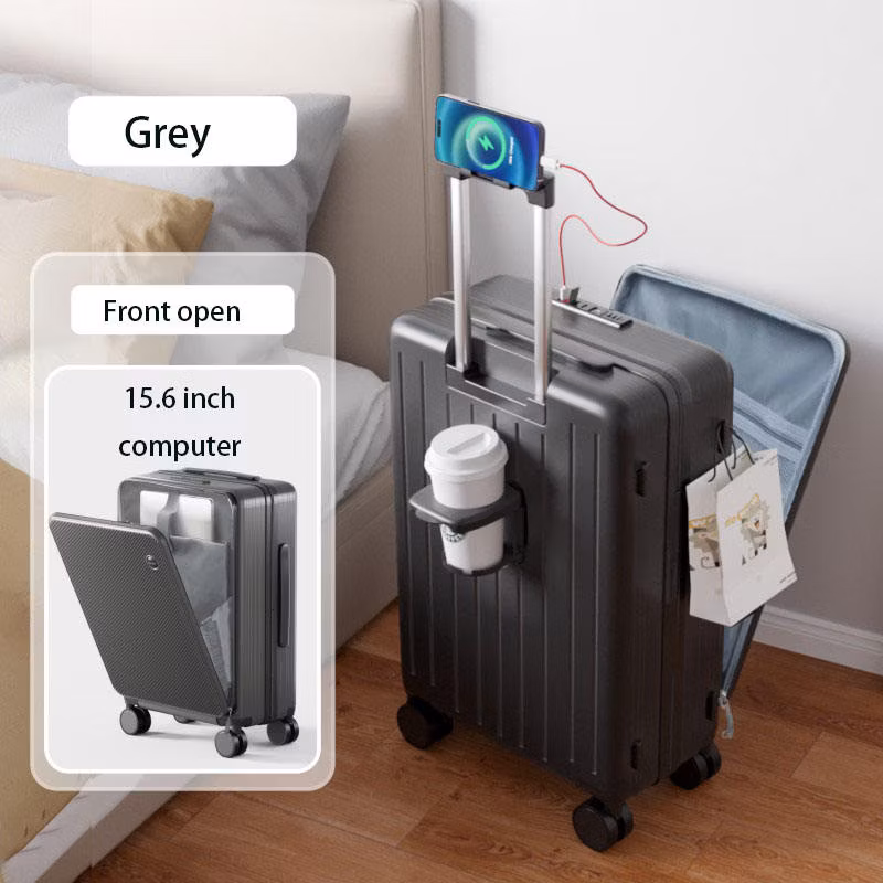 Multi-Functional Front Opening USB Charging Port and Mobile Phone Standing 26′′ Large Capacity Suitcase
