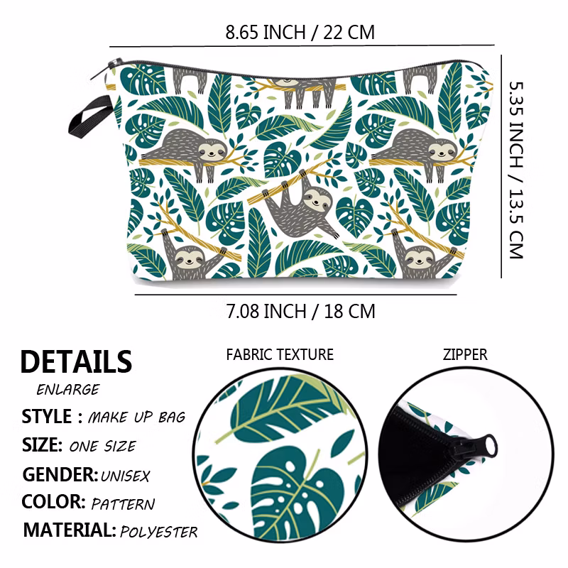 Wholesale Custom Cartoon Sloth Printing Girls Pencil Pouch Polyester Cosmetic Bags