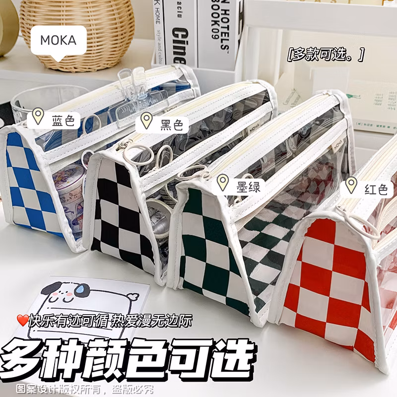 Korean Transparent PVC Pencil Bags Triangle Stationery Box Multi Functional Pencil Bags