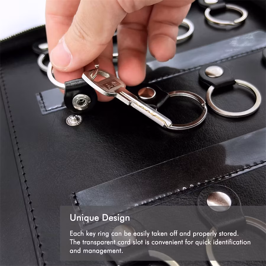 Leather Manager&Landlord Key Organizer Holder Folder Zippered Key Case