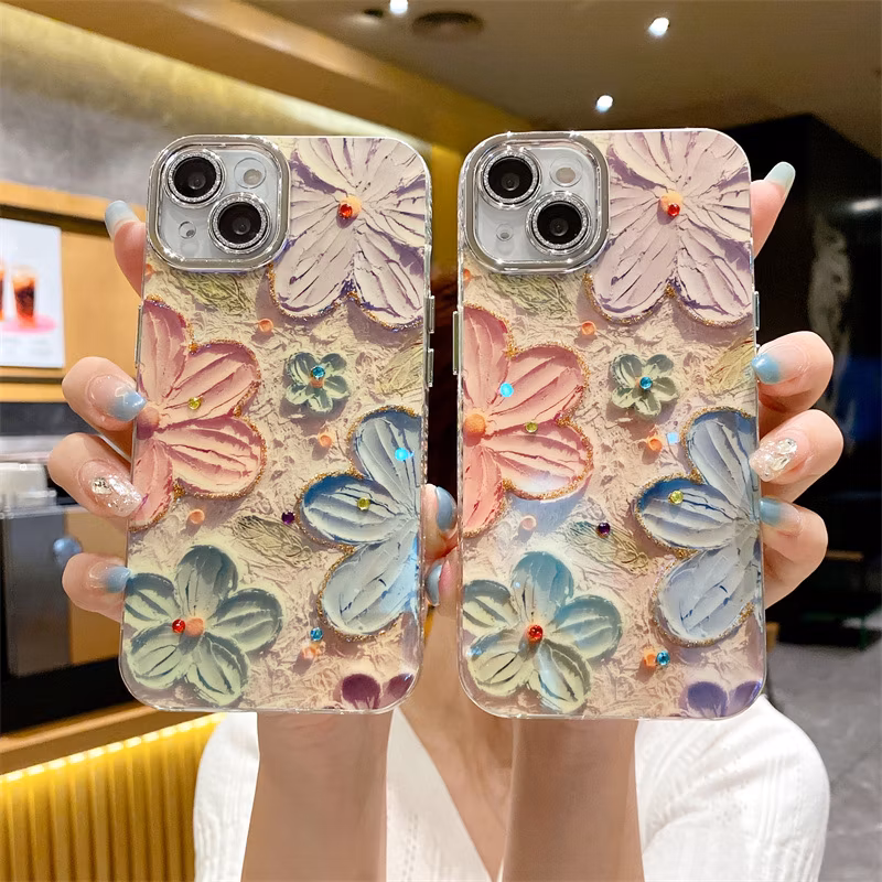 Blue Rhinestone Flower Phone Case for iPhone15 14promax 13PRO 12 11