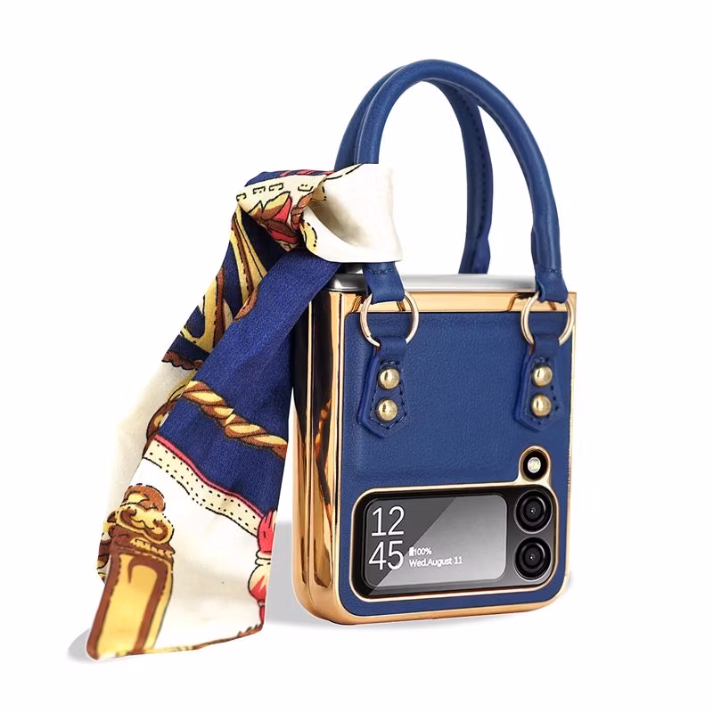Factory Price Soft TPU Leather Hard PC Cell Phone Folding Case with Slik Strap for Samsung Galaxy Z Flip 5 4 3 5g
