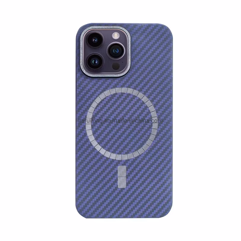 iPhone 14 PRO Max Mobile Phone Case Magsafe Carbon Fiber Fall Resistant Heat Dissipation Purple Coarse Lines Personality Phone Case