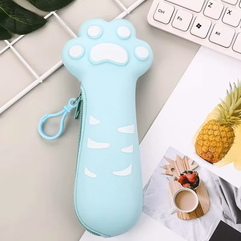 Silicone Cat Paw Pencil Case Zipper Pencil Bag for Office Desk Stationery