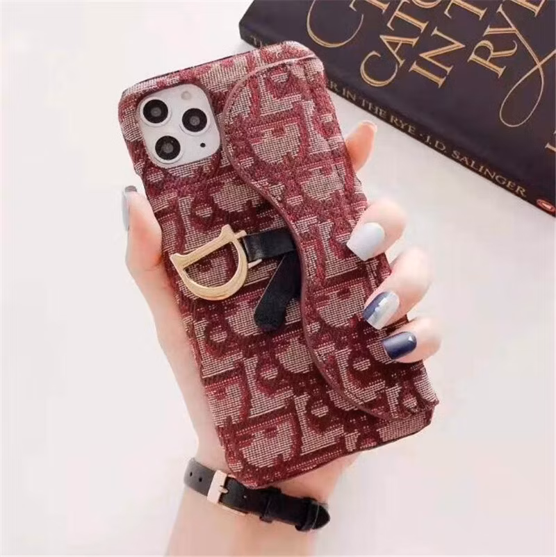Luxury Leather Purse Cover Apple 11 12 13 14 15 Card Clots Holder Housing D Letter Design Wallet Phone Case