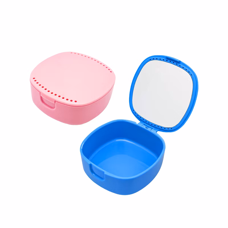 Portable Blue Dental Orthodontic Braces Storage Case with Mirror for Travel