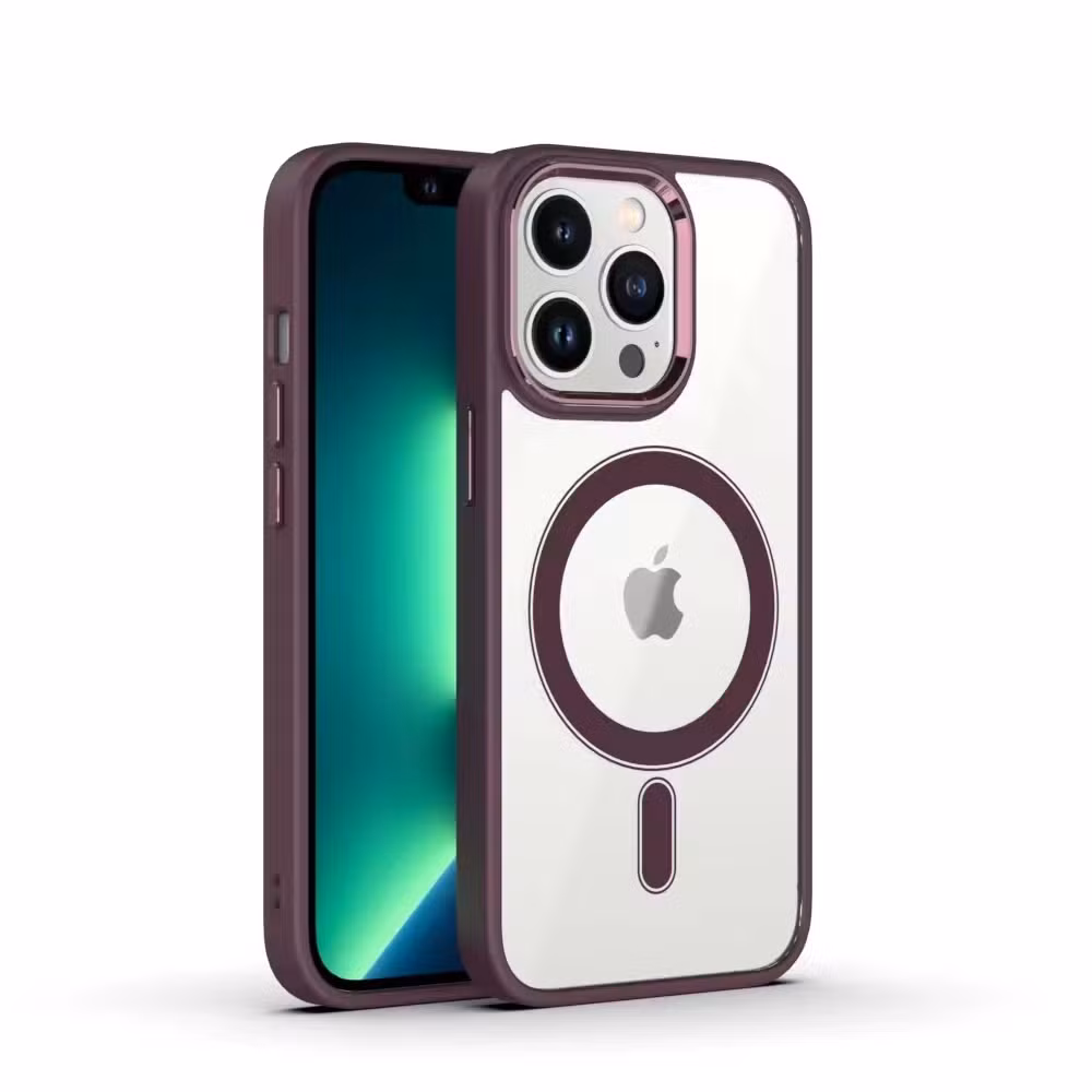 Purple 3 in 1 Magnetic Phone Case for iPhone 15 PRO Max 14 13 12 11 PRO Metal Lens Wireless Charging Transparent PC Back Cover