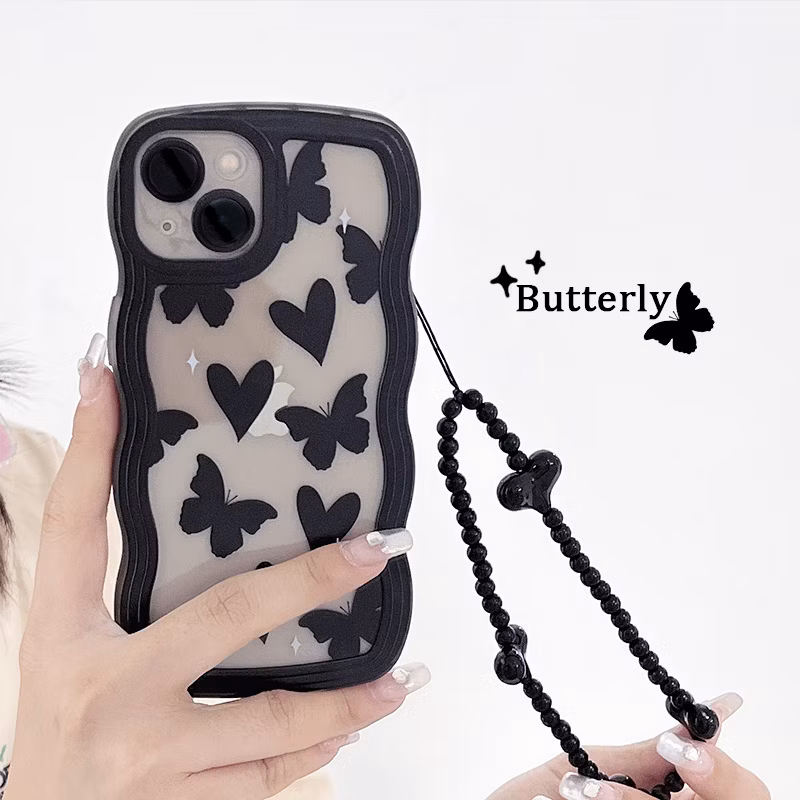 Big Wave Black Love Anti Drop Flower Phone Case for I-Phone 16