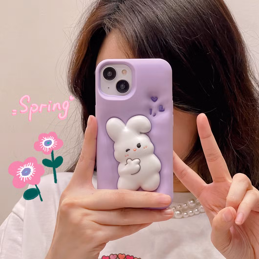Silicone Purple Press Rabbit Cartoon Phone Case for I-Phone 16