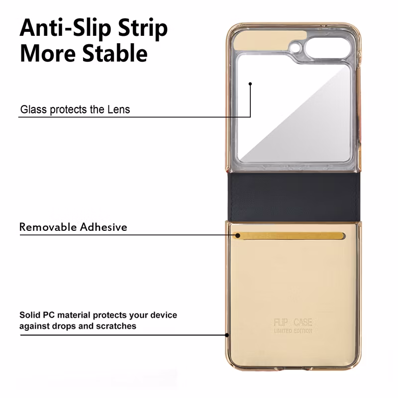 Factory Price Soft TPU Leather Hard PC Cell Phone Folding Case with Slik Strap for Samsung Galaxy Z Flip 5 4 3 5g