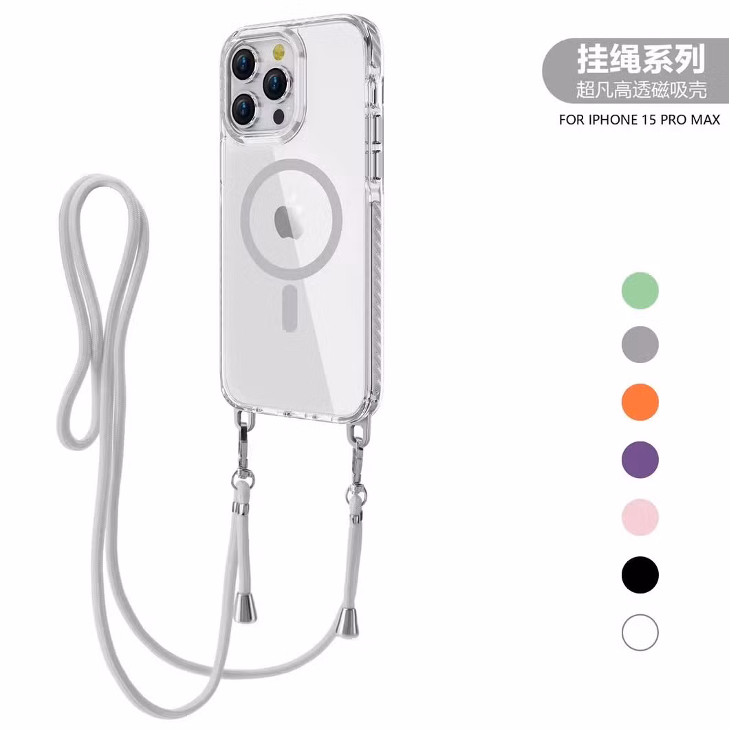 New Designer Hard PC Strong Magnetic Phone Case with Strap Clear Crossbody Back Cover for iPhone 16 13 14 15 PRO Max