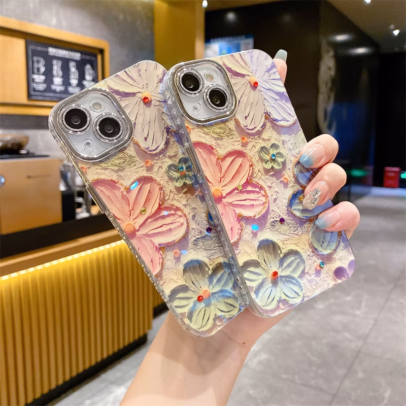 Blue Rhinestone Flower Phone Case for iPhone15 14promax 13PRO 12 11