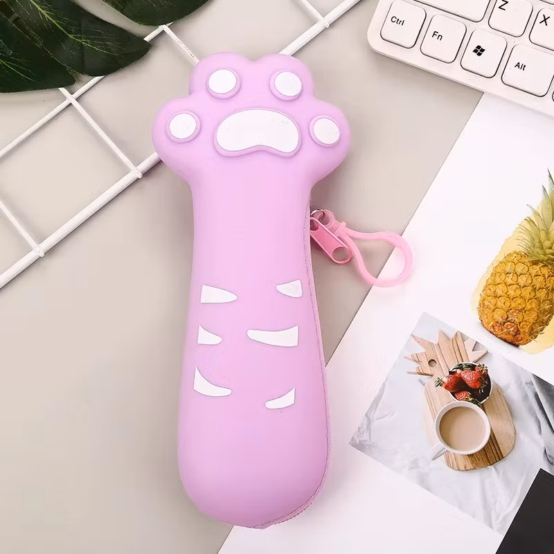 Silicone Cat Paw Pencil Case Zipper Pencil Bag for Office Desk Stationery