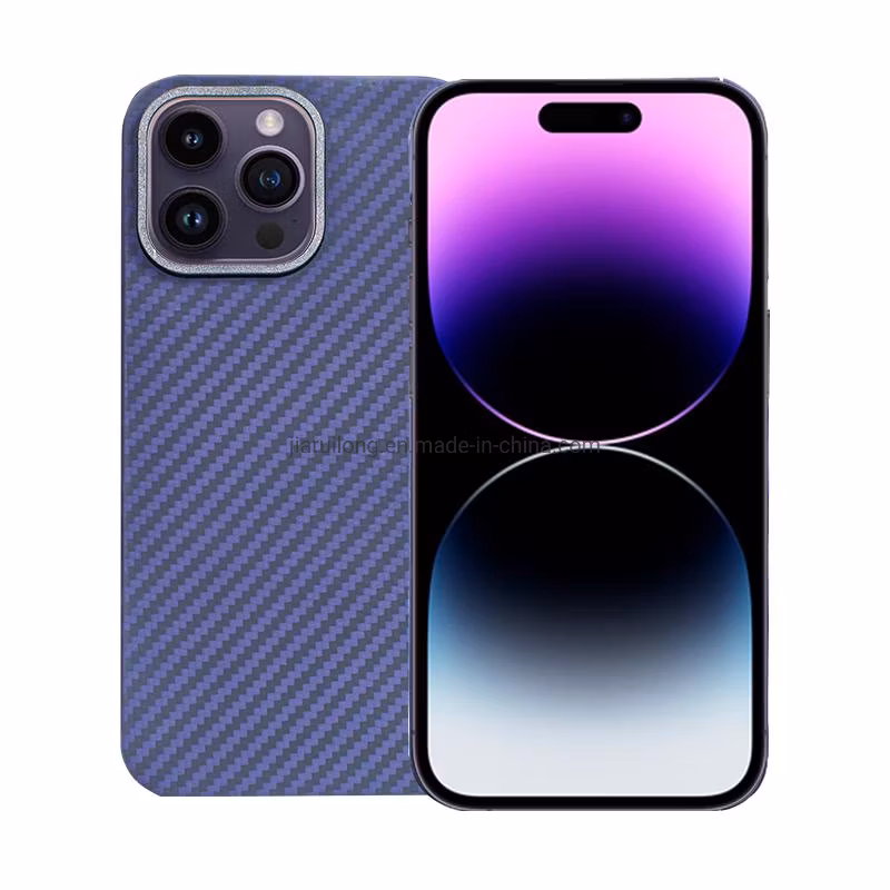 iPhone 14 PRO Max Mobile Phone Case Magsafe Carbon Fiber Fall Resistant Heat Dissipation Purple Coarse Lines Personality Phone Case