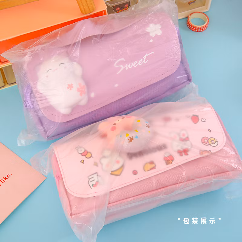 School Large Size Cartoon Donut Cat Design Cute Kawaii Pencil Case for Kids