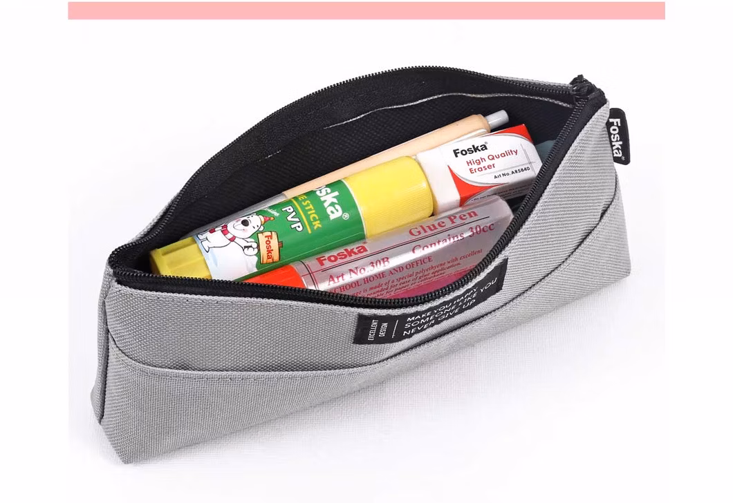 Foska Simple Style Nylon Cloth Student Kids Pencil Bag with Zipper