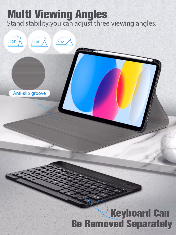 Bluetooth Keyboard Leather Tablet Case for iPad 10th Gen 2022 10.9