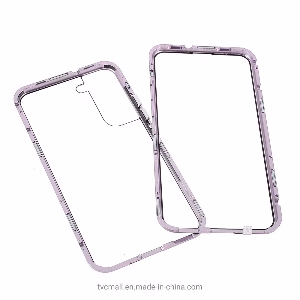 for Samsung Galaxy S22 5g Double-Sided Tempered Glass Metal Frame Case with Lock 360-Degree Protection - Light Purple