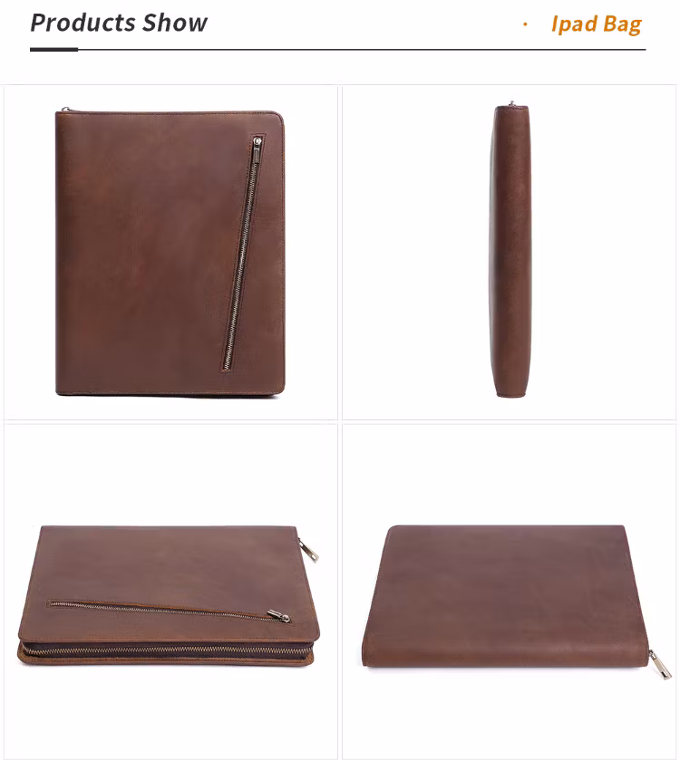Custom Business Zipper Portfoliotablet Case Leather Padfolio Organizer Folder Case for iPad A5 Size Notepad Holder