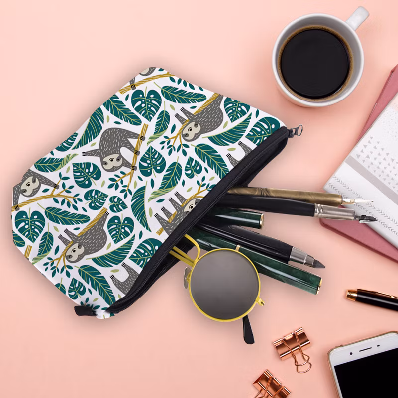 Wholesale Custom Cartoon Sloth Printing Girls Pencil Pouch Polyester Cosmetic Bags