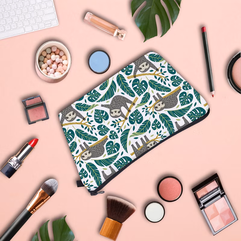 Wholesale Custom Cartoon Sloth Printing Girls Pencil Pouch Polyester Cosmetic Bags