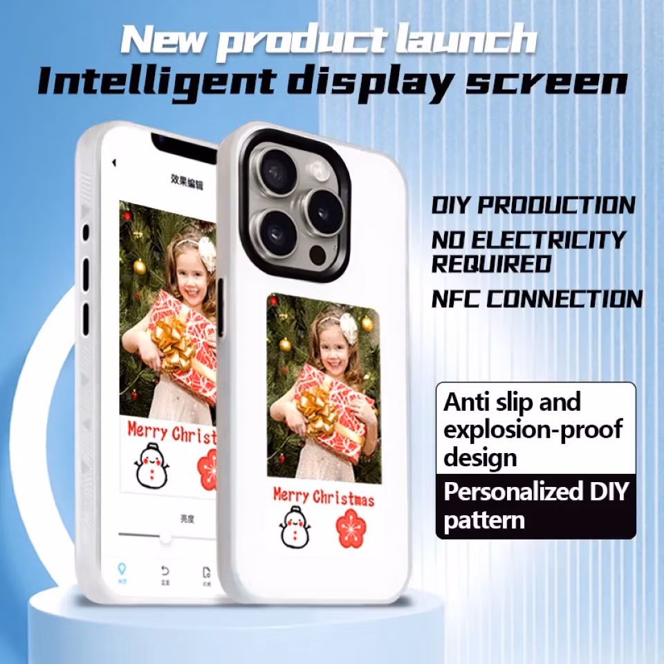 Custom Designer Smart NFC E-Ink Screen Display Smart Mobile Phone Cases for iPhone 15 14 13 PRO Max E Ink DIY Phone Case