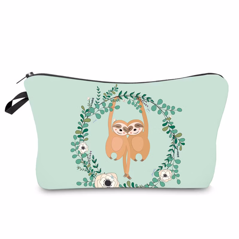 Wholesale Custom Cartoon Sloth Printing Girls Pencil Pouch Polyester Cosmetic Bags
