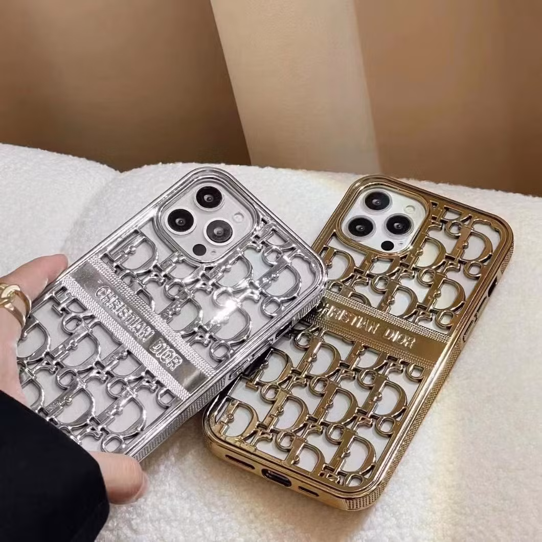 Hot Sale Luxury Brand Designer Hollow out Plating Style Silicone Mobile Cell Phone Case for iPhone X-13 Promax