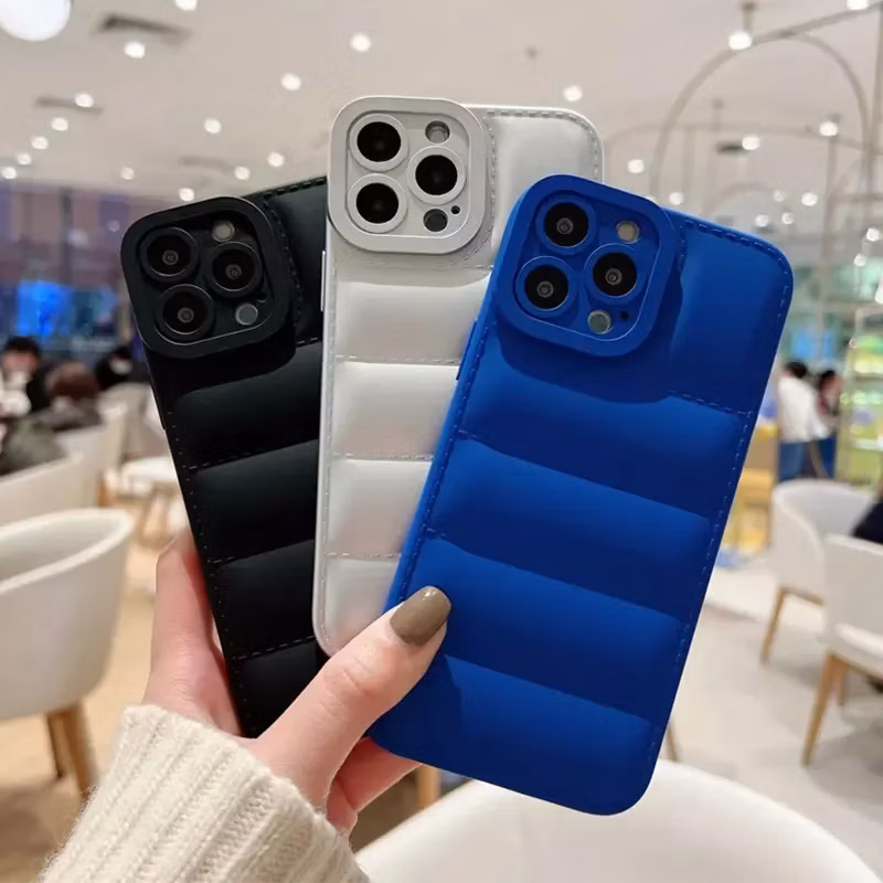 New Arrival Cell Phone Case Shockproof Soft Touch Puffer Blue Down Jacket Phone Case for iPhone 14 PRO Max 13 12 11
