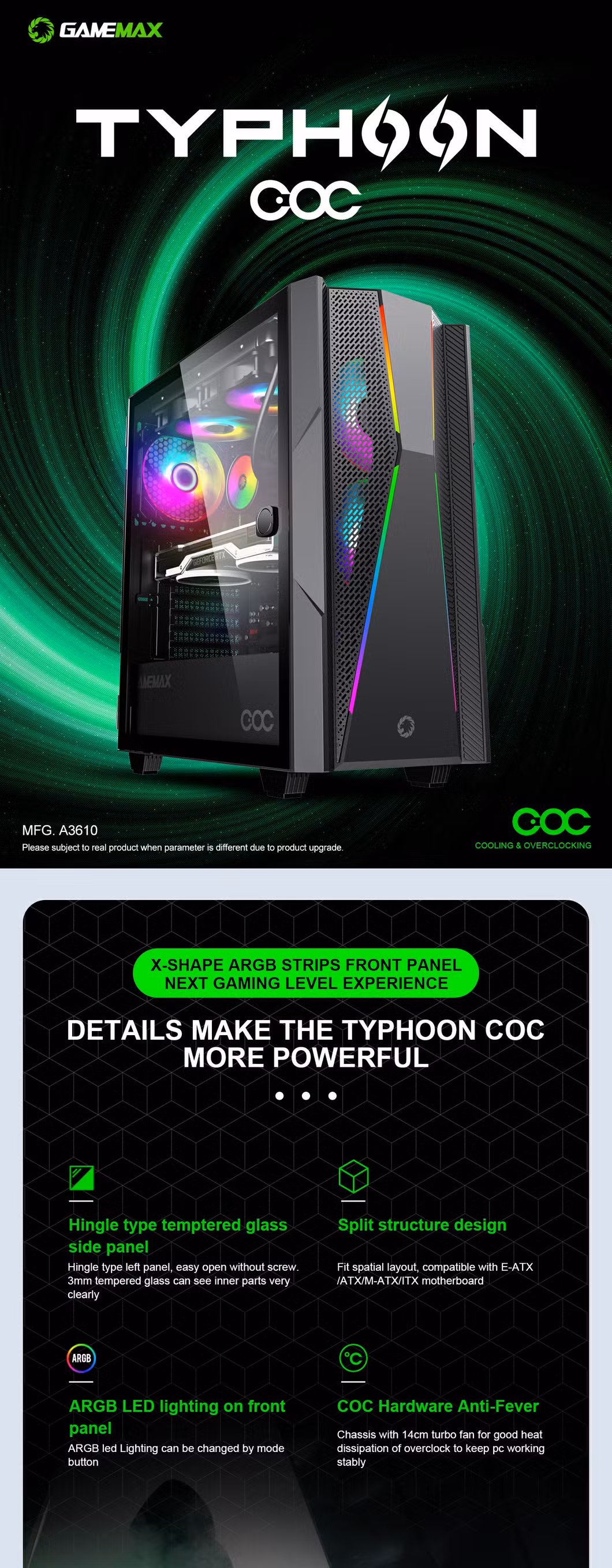 Typhoon Gaming Computer Case with Coc Unique Cooling System
